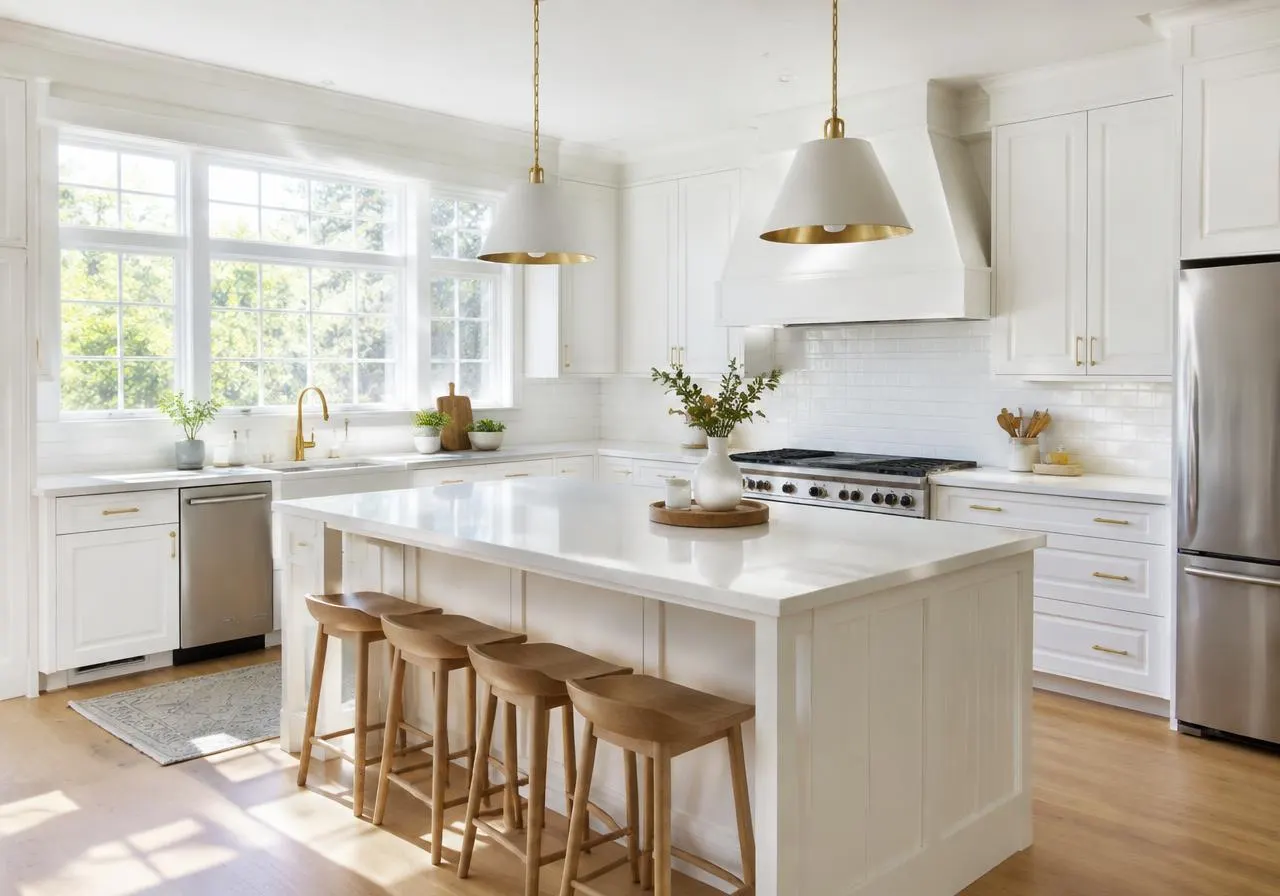 Spotless white kitchen with gleaming counters
