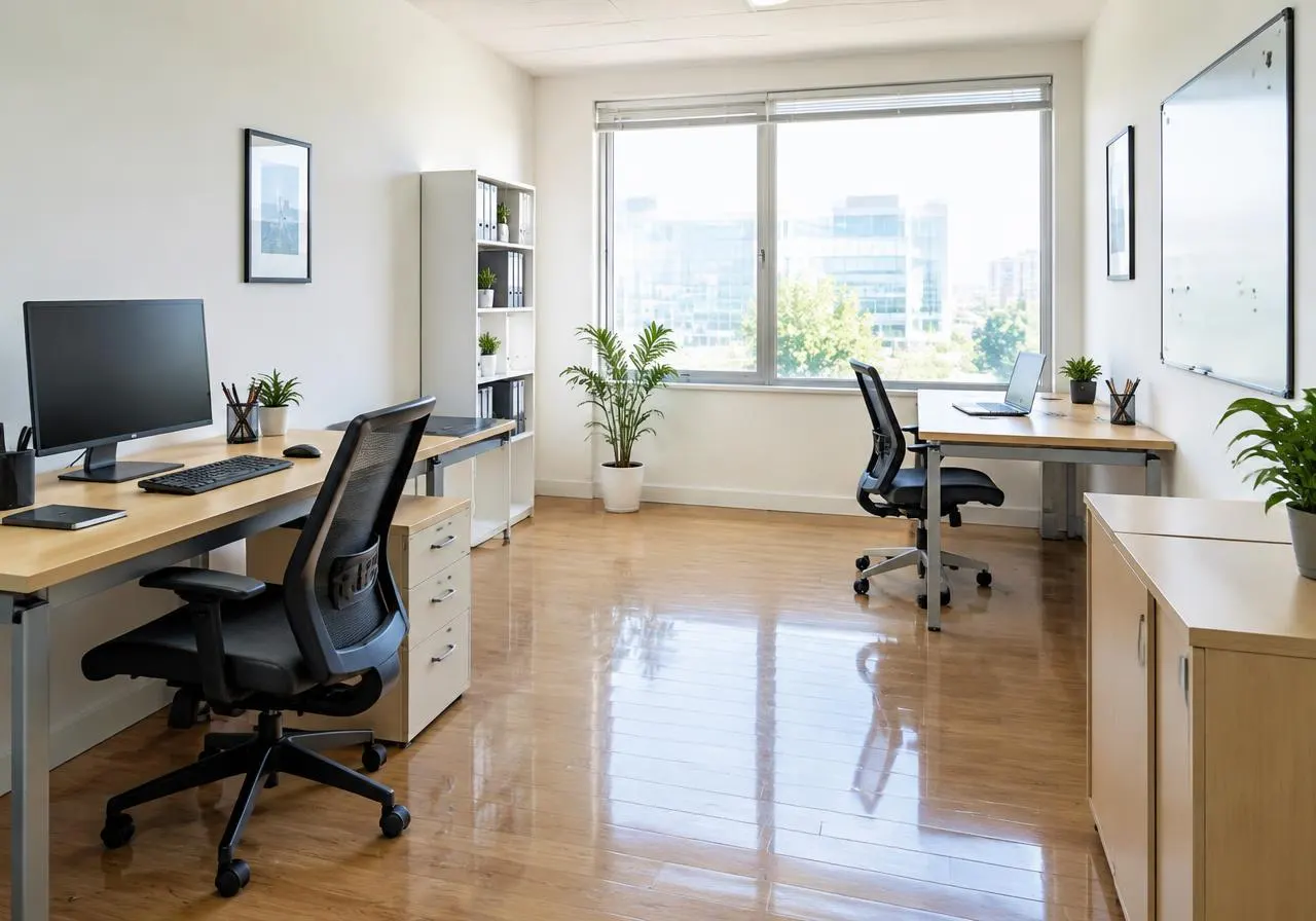Clean office with tidy desks and polished floor